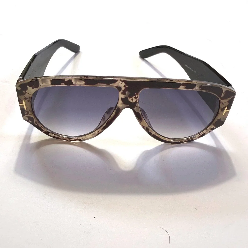 Oversized Shield Aviator Sunglasses Marble Tortoise Gradient Lens M6154 Gold T
